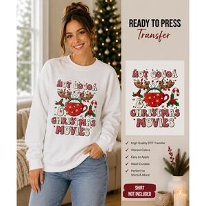 DTF Transfer Ready to Press Hot Cocoa Christmas Movies - Iron on Transfer